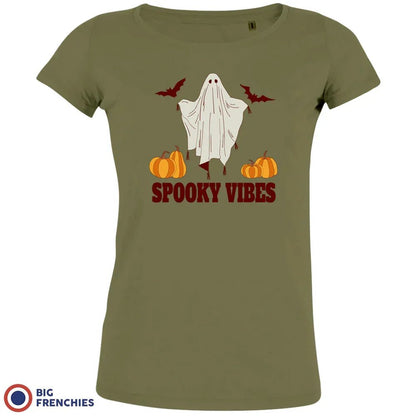 Spooky Vibes With Pumpkin And Ghost Women's Organic Cotton Tee - Create Marketplace