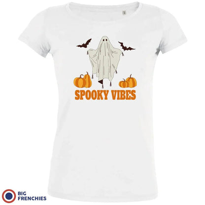 Spooky Vibes With Pumpkin And Ghost Women's Organic Cotton Tee - Create Marketplace