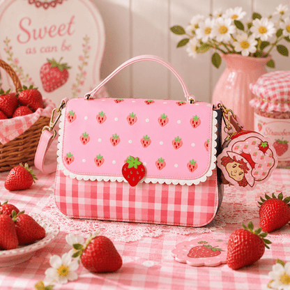 Strawberry Shortcake Gingham Crossbody Bag With Coin Bag - Create Marketplace