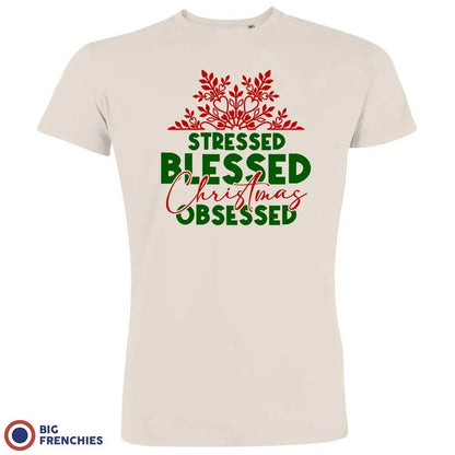 Stressed Blessed Christmas Obsessed Men's Organic Cotton Tee - Create Marketplace