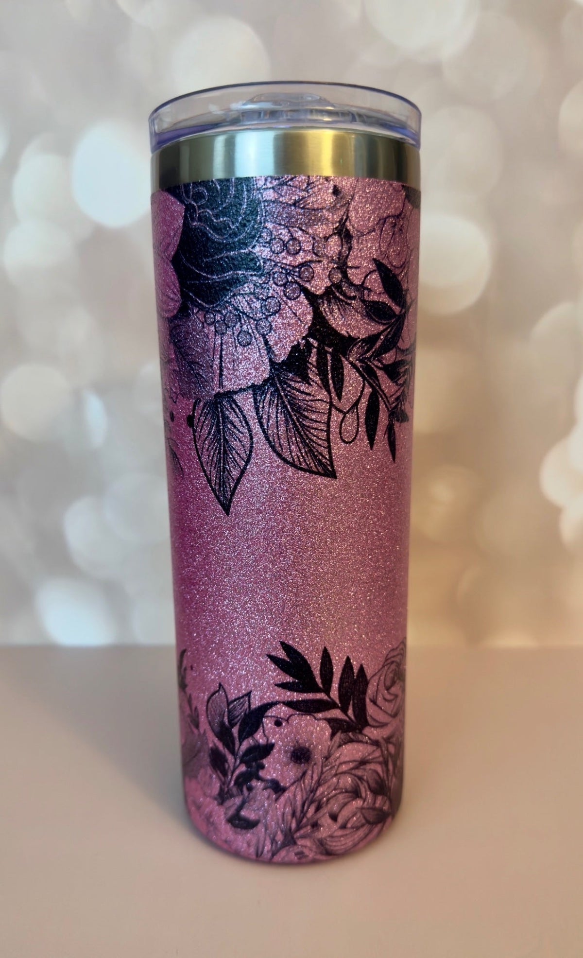 Tumbler (20) - Glitter Pink Flowers - Create Marketplace
