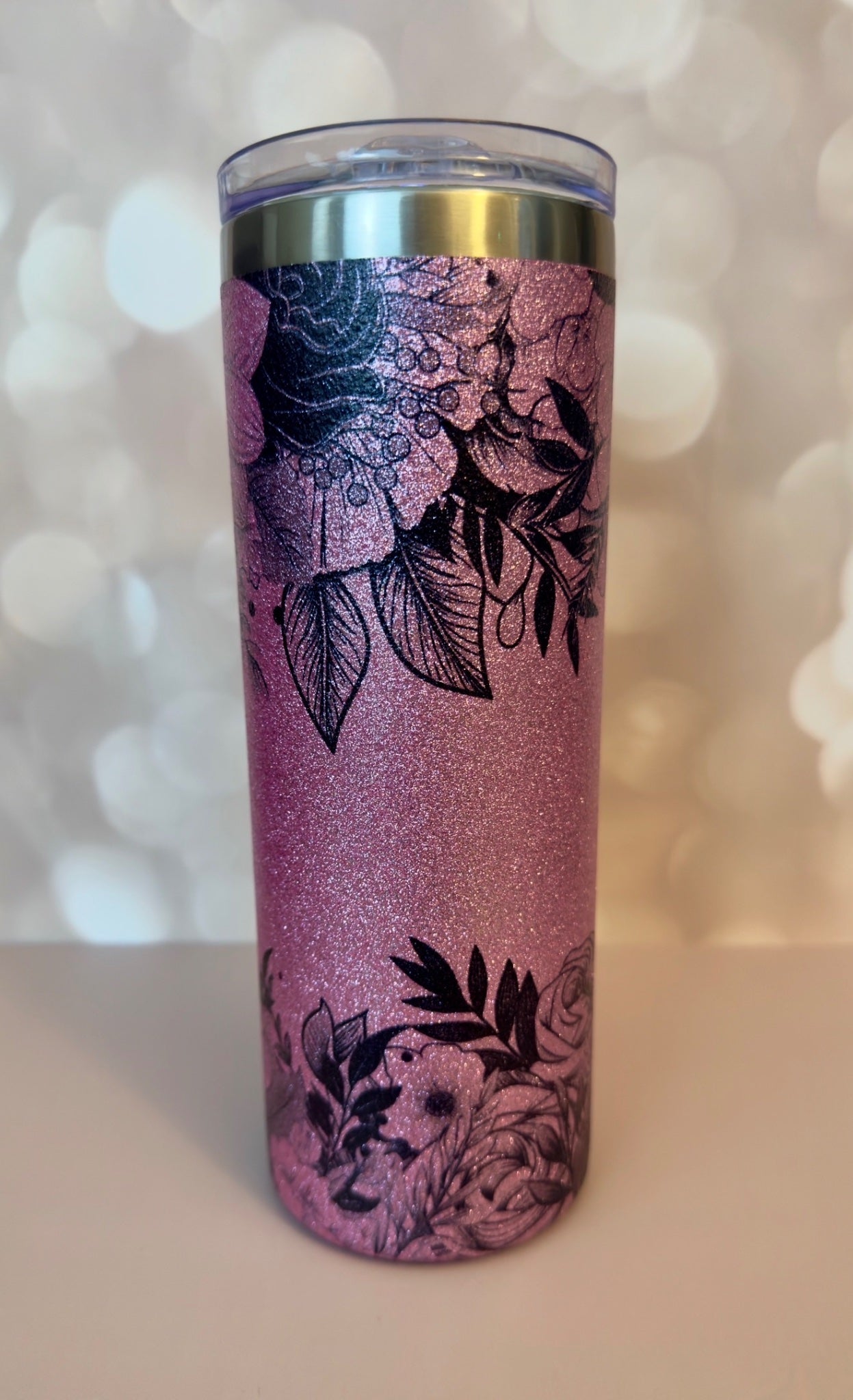 Tumbler (20) - Glitter Pink Flowers - Create Marketplace