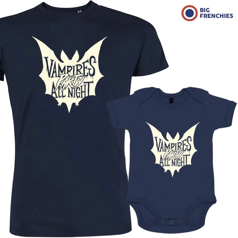 Vampires Party All Night Halloween Dad and Child Organic Cotton family Set (Set of 2) - Create Marketplace