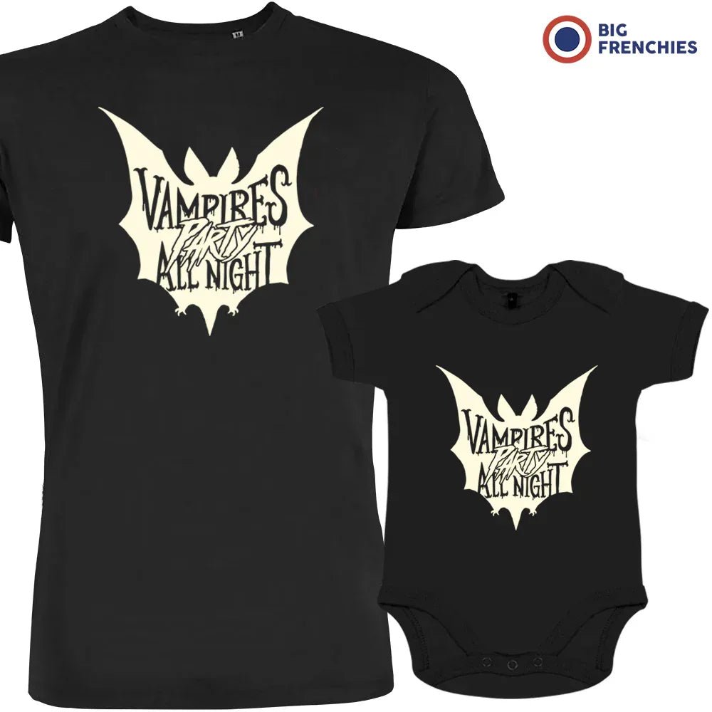 Vampires Party All Night Halloween Dad and Child Organic Cotton family Set (Set of 2) - Create Marketplace