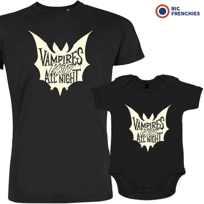 Vampires Party All Night Halloween Dad and Child Organic Cotton family Set (Set of 2) - Create Marketplace