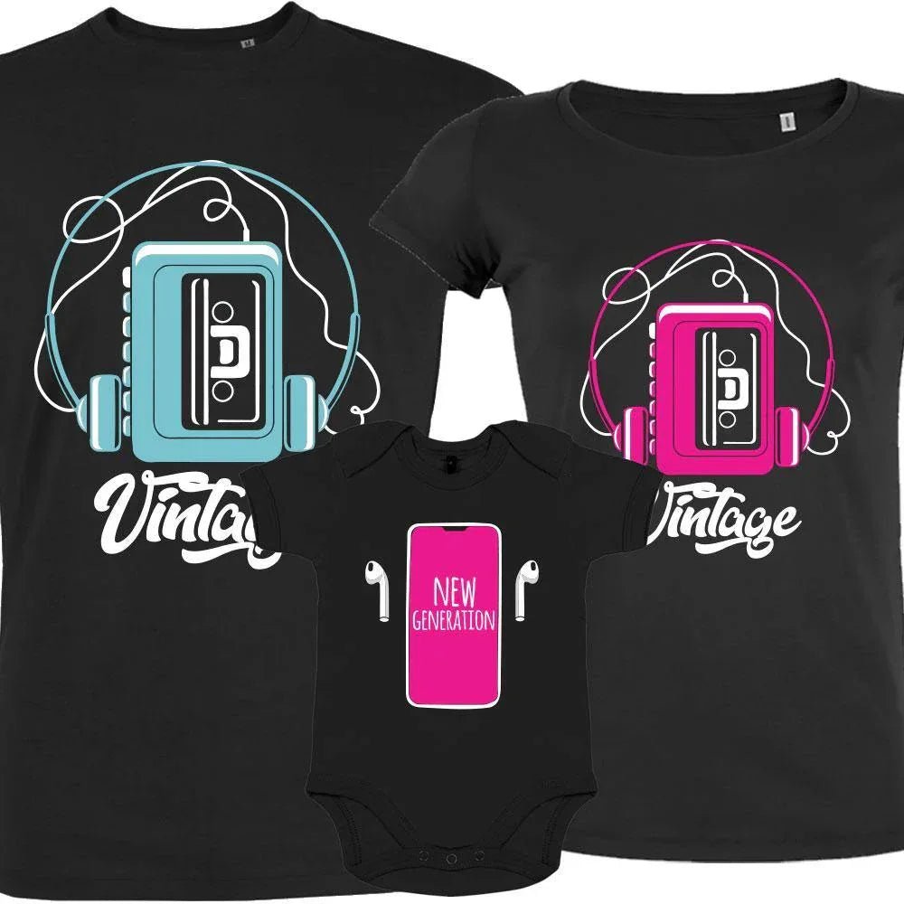 Vintage & New Generation Girl Matching Family Organic Tees (Set of 3) - Create Marketplace