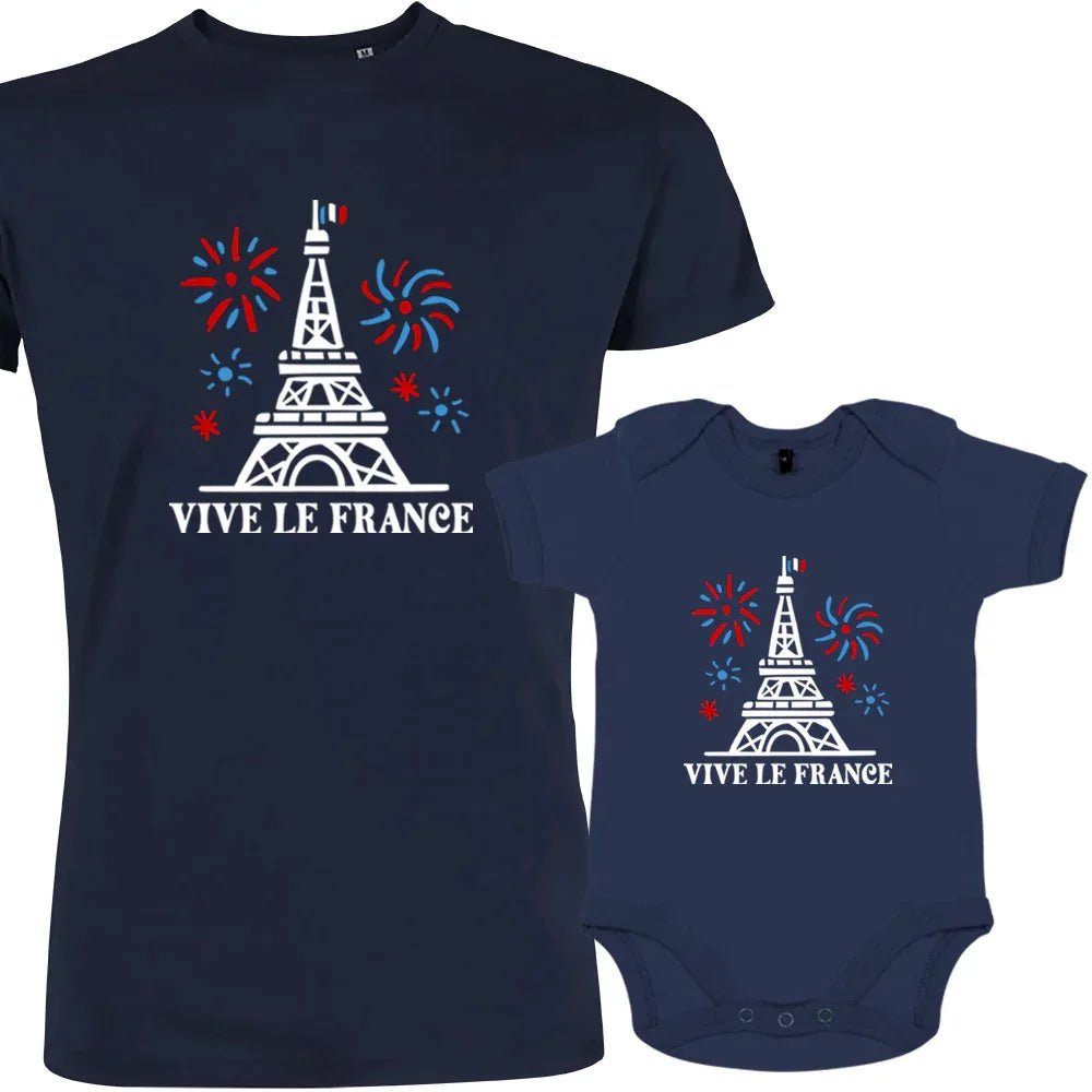 Vive La France With Eiffel Tower and Fireworks Dad and Child Organic Cotton family Set (Set of 2) - Create Marketplace