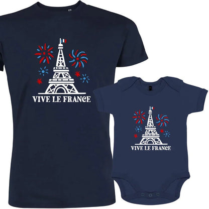Vive La France With Eiffel Tower and Fireworks Dad and Child Organic Cotton family Set (Set of 2) - Create Marketplace