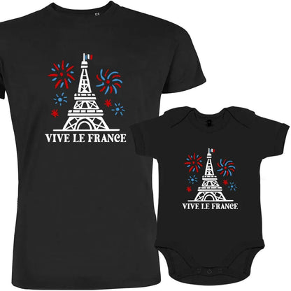 Vive La France With Eiffel Tower and Fireworks Dad and Child Organic Cotton family Set (Set of 2) - Create Marketplace
