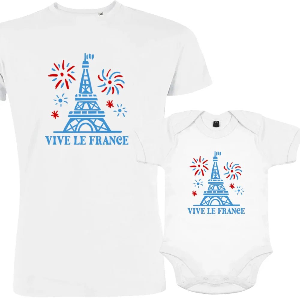 Vive La France With Eiffel Tower and Fireworks Dad and Child Organic Cotton family Set (Set of 2) - Create Marketplace