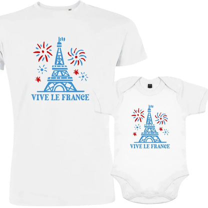 Vive La France With Eiffel Tower and Fireworks Dad and Child Organic Cotton family Set (Set of 2) - Create Marketplace