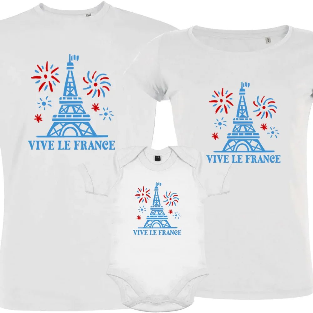 Vive La France With Eiffel Tower and Fireworks Matching Organic Cotton Family Set (Set of 3) - Create Marketplace
