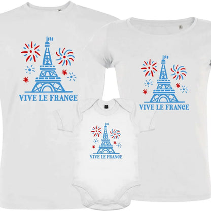 Vive La France With Eiffel Tower and Fireworks Matching Organic Cotton Family Set (Set of 3) - Create Marketplace