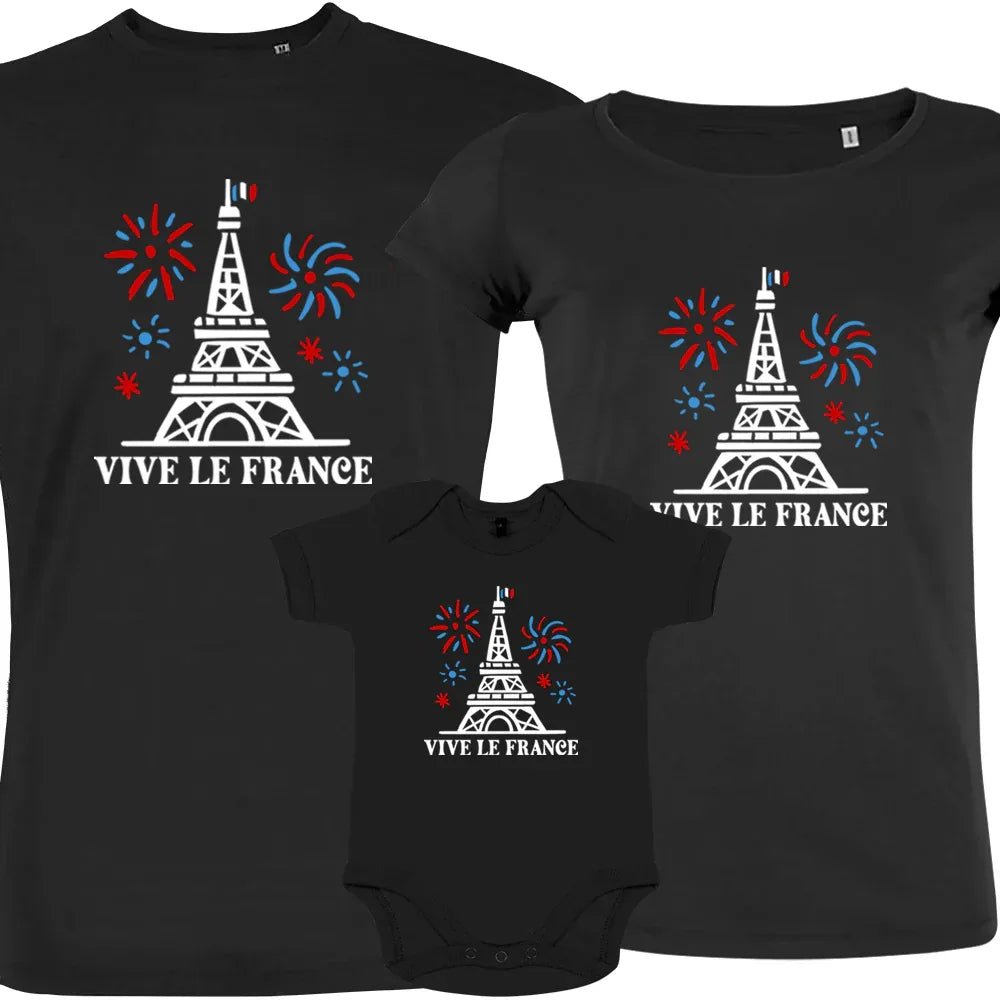 Vive La France With Eiffel Tower and Fireworks Matching Organic Cotton Family Set (Set of 3) - Create Marketplace