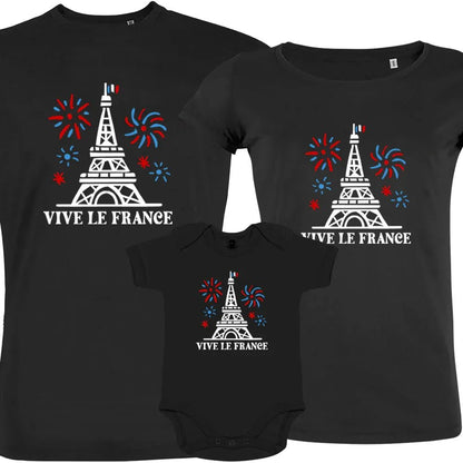 Vive La France With Eiffel Tower and Fireworks Matching Organic Cotton Family Set (Set of 3) - Create Marketplace