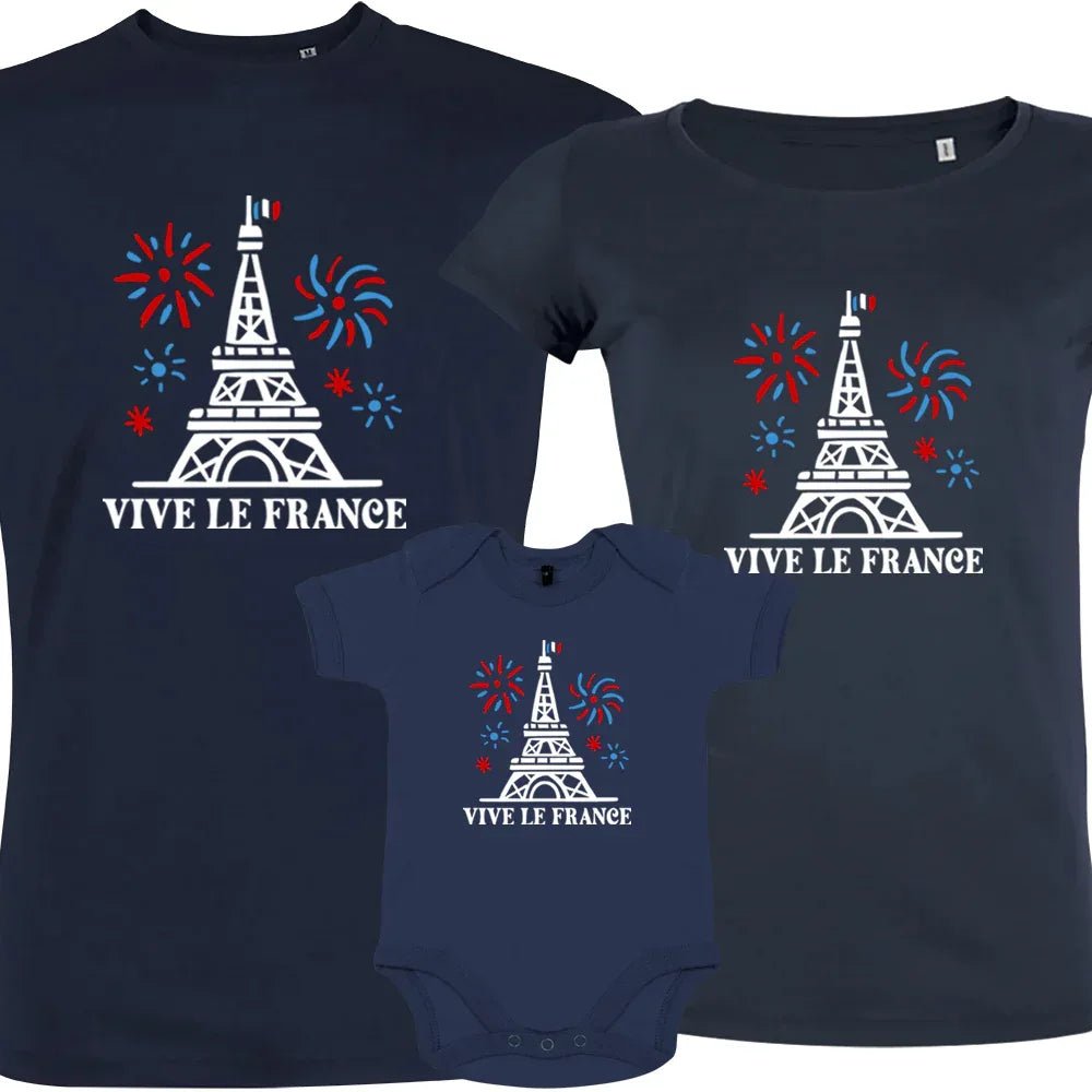 Vive La France With Eiffel Tower and Fireworks Matching Organic Cotton Family Set (Set of 3) - Create Marketplace