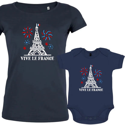 Vive La France With Eiffel Tower and Fireworks Mom and Child Matching Organic Cotton family Set (Set of 2) - Create Marketplace