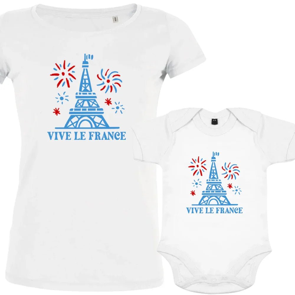 Vive La France With Eiffel Tower and Fireworks Mom and Child Matching Organic Cotton family Set (Set of 2) - Create Marketplace