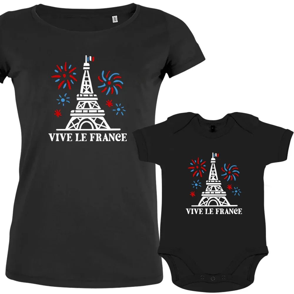 Vive La France With Eiffel Tower and Fireworks Mom and Child Matching Organic Cotton family Set (Set of 2) - Create Marketplace