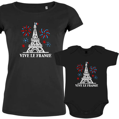 Vive La France With Eiffel Tower and Fireworks Mom and Child Matching Organic Cotton family Set (Set of 2) - Create Marketplace