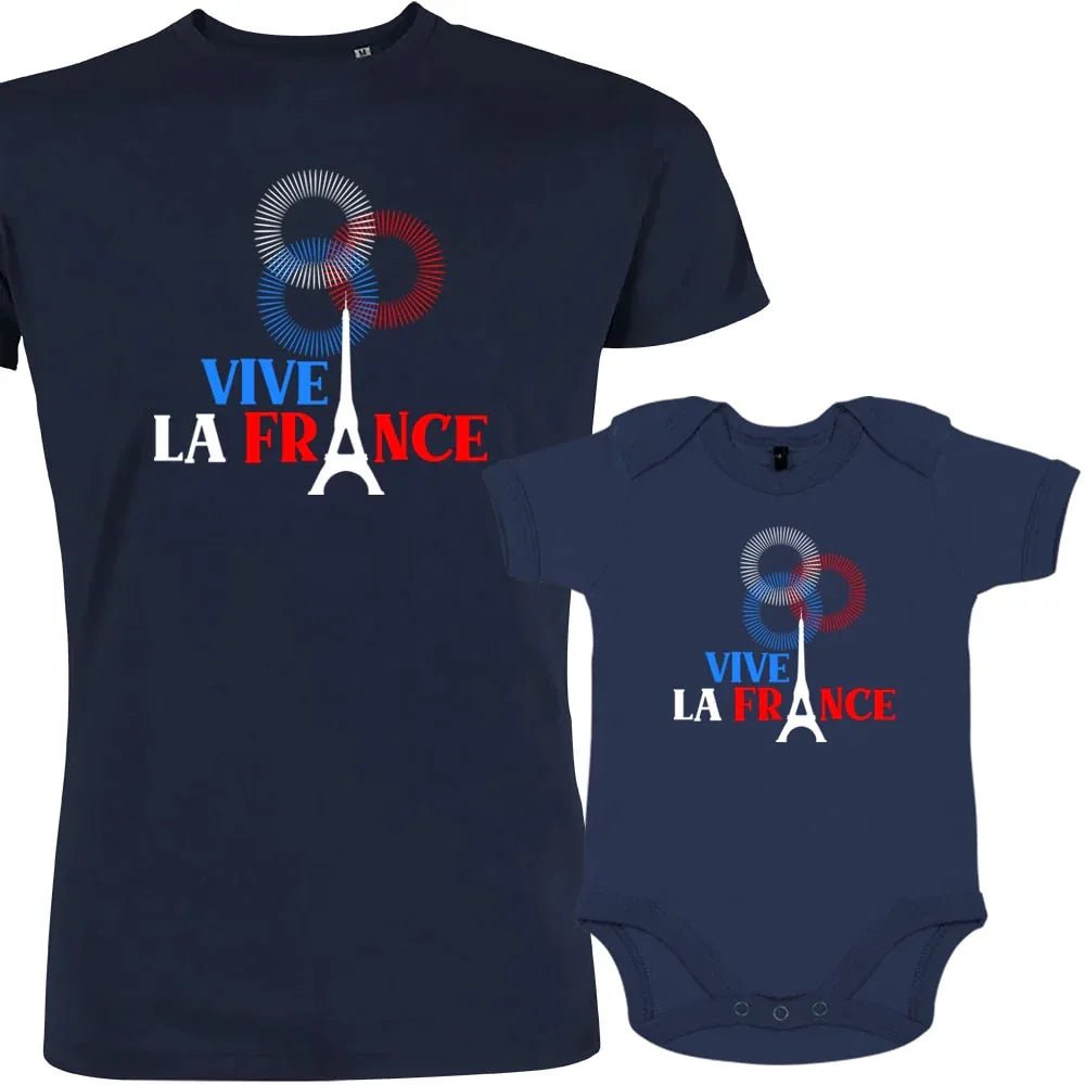Vive La France With Eiffel Tower Dad and Child Organic Cotton family Set (Set of 2) - Create Marketplace