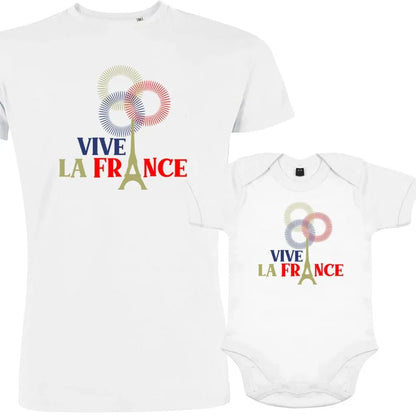 Vive La France With Eiffel Tower Dad and Child Organic Cotton family Set (Set of 2) - Create Marketplace